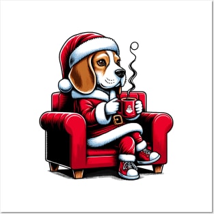 Beagle Dog Drinking Coffee Christmas Posters and Art